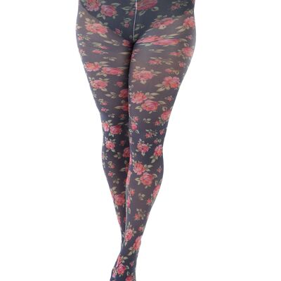 Ditsy Rose Printed Tights-Navy