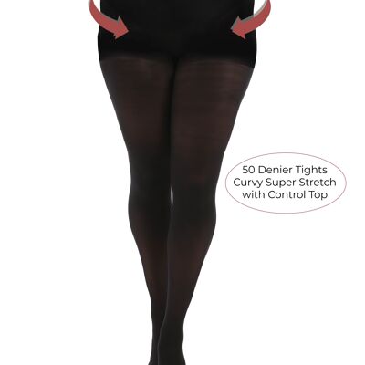 50 Denier Control Top Curvy Super Stretch Tights-Black