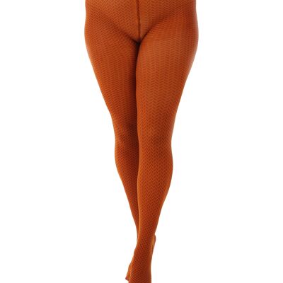 Herringbone Printed Curvy Super Stretch Tights-Cognac/Chocolate