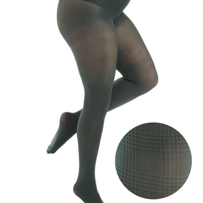 Prince of Wales Printed Curvy Super Stretch Tights-Forest Green