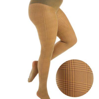 Prince of Wales Printed Curvy Super Stretch Tights-Mustard