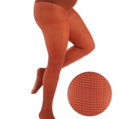 Prince of Wales Printed Curvy Super Stretch Tights-Rust