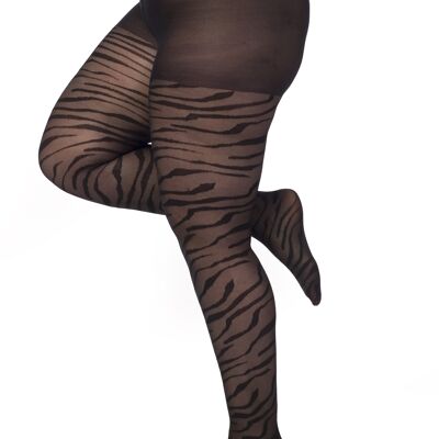Zebra Pattern Curvy Super Stretch Tights-Black/Black