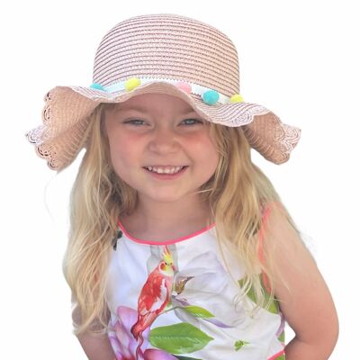 Off White Girls straw pompom summer hat