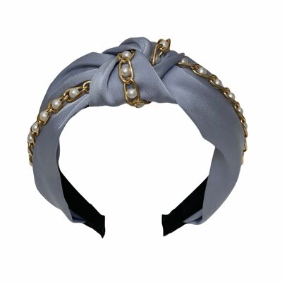 Blue Chain & pearl knot headband