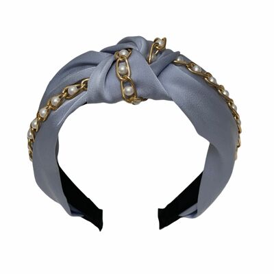 Blue Chain & pearl knot headband