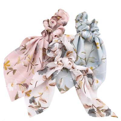 White Florence - Pastel floral scarf scrunchie