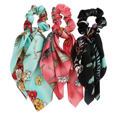 Black  Flo- Floral scrunchie scarf