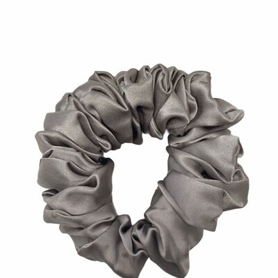 Mulberry 100% silk Scrunchies - Medium - grey/silver