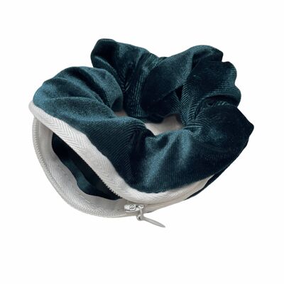 Sally - zip secret pocket scrunchie - Velvet green/blue