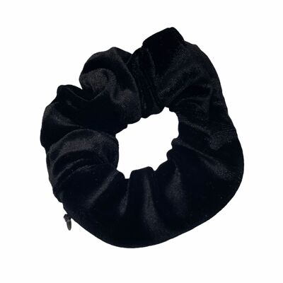 Sally - zip secret pocket scrunchie - Black velvet