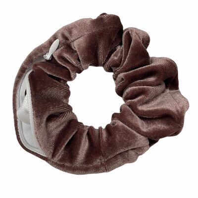 Sally - zip secret pocket scrunchie - Brown velvet