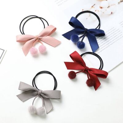 Red Grace May - Bow PomPom Hair Tie
