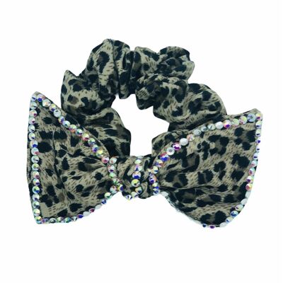 Sienna - Brown Bold Leopard Print DiamantÃ© Bow Scrunchies