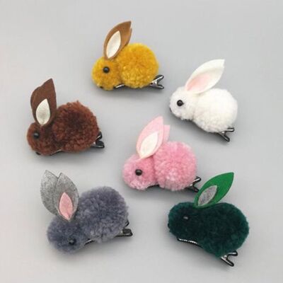 White  Bunny 2 - Fun Pom Pom Bunny Rabbit Hair Clip