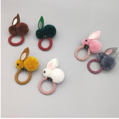 Bunny 1 - Fun PomPom bunny Rabbit Hair Tie - Green