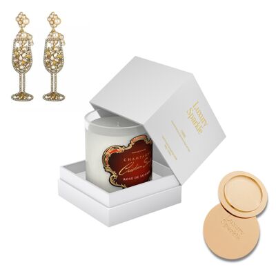 Cristian senez brut rosé candle & earring bundle