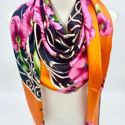Large orange silk-touch scarf