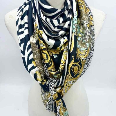 Large black silk touch scarf SS107