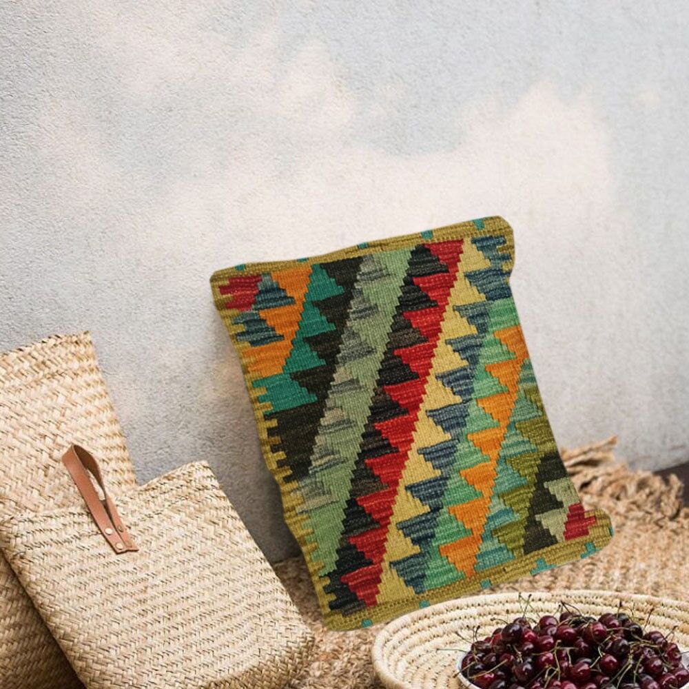 Fodera per cuscino Kilim Green Pea intrecciata a mano