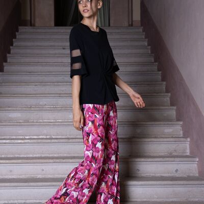 Pantalone palazzo in fantasia nero