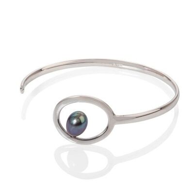 Contemporary 'O' Silver and Pearl Bangle