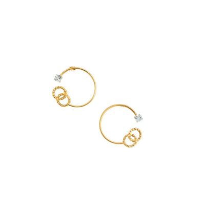 Gold front facing Hoop Earrings - Bubble Blue topaz Hoop Earrings