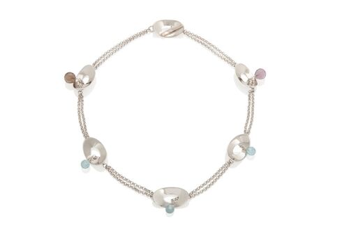 Gemstones Necklace - Silver floating oval