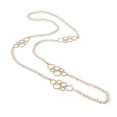 Contemporary handmade Silver and Gold Pearl Long Necklace