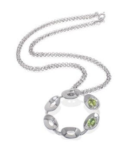 Sterling Silver Gemstone Necklace - Peridot Mini floating oval Necklace