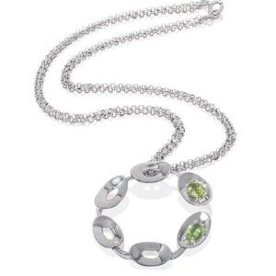 Sterling Silver Gemstone Necklace - Peridot Mini floating oval Necklace