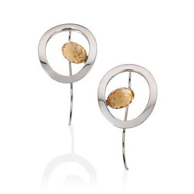 Oceandrop Sterling Silver and Gemstone Earrings - "O" Citrine Earrings