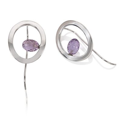 Contemporary Sterling Silver with Amethyst "O" Earrings