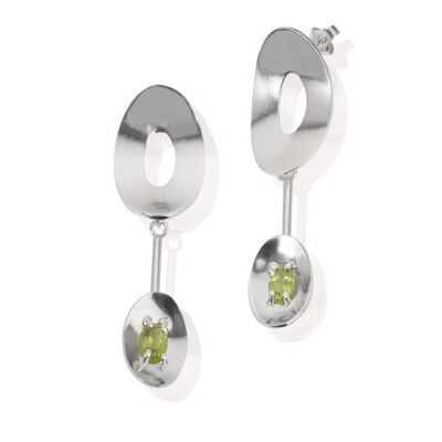 Sterling Silver Gemstone Earrings -Floating oval peridot dangling Earrings