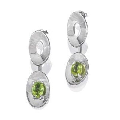 Unsual Sterling silver Earring with Peridot - Double Floating oval Drop