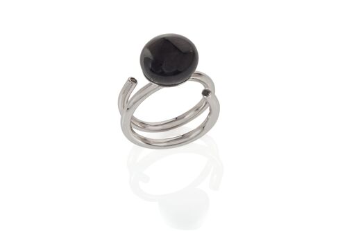 Rock Crystal and Black Diamond Silver Ring