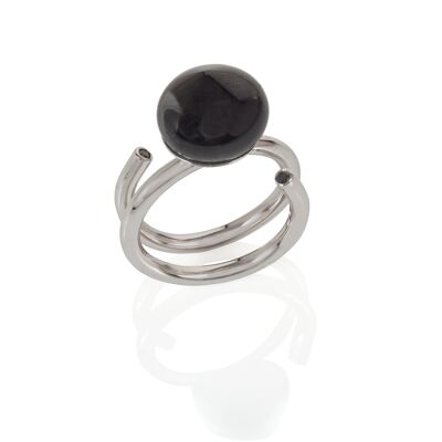 Rock Crystal and Black Diamond Silver Ring