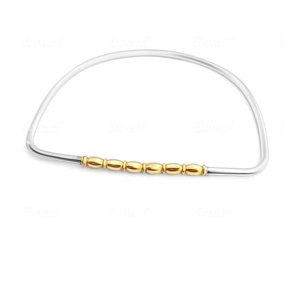 D shaped Sterling Silver bangle - Bliss bangle with gold accent