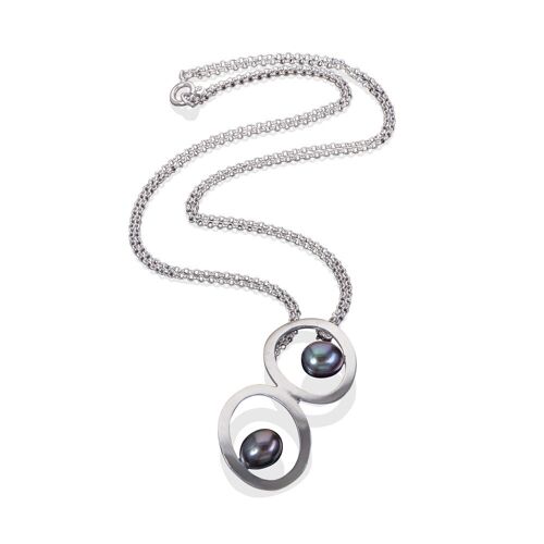 Handcrafted Silver and Necklace - Contemporary Double O Pearl Necklace .