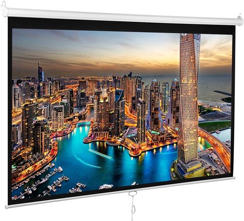 100 Inch Pull Down Projector Screen 16:9 HD Wide - White