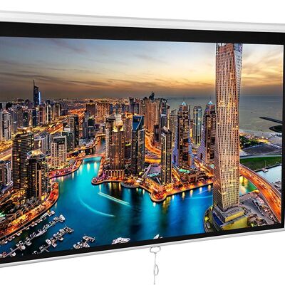 100 Inch Pull Down Projector Screen 16:9 HD Wide - White