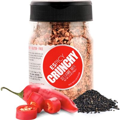 ESPICY Crunchy Sesame Mix 70 g | Explosion of Flavors and Textures with the Perfect Spiciness | Sesame, Onion, Garlic, Chili, Salt, Poppy Seed Seasoning | Gluten Free | Suitable for Vegans | Made in Spain