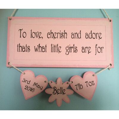 To Love, Cherish and Adore plaque with hanging shapes - 2 Extra Hearts or Flowers