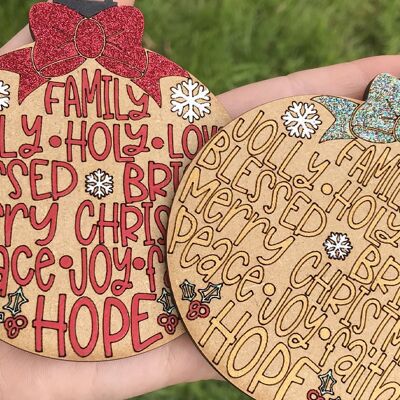 Christmas Words Bauble with Glittery Bow