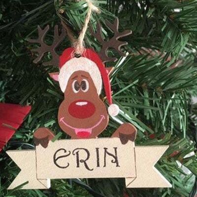 Christmas Reindeer with Name Hanging Decoration