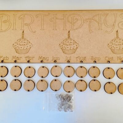 Blank Birthday Board with Cupcake Design with 24 tags - 40 Tags