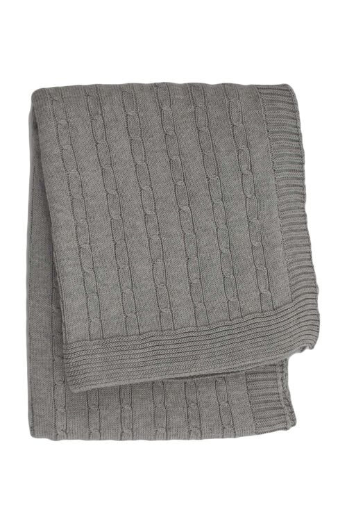 knitted cotton blanket twist small light grey medium