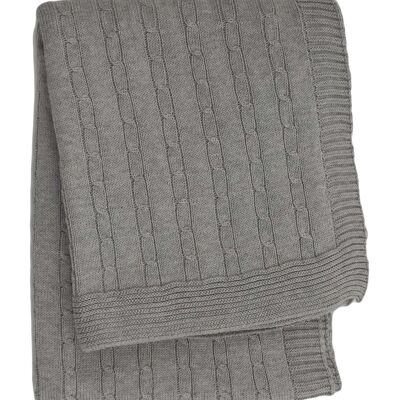 couverture tricotée en coton twist petit gris clair moyen