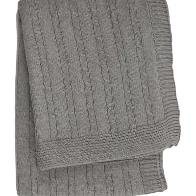 knitted cotton blanket twist small light grey medium