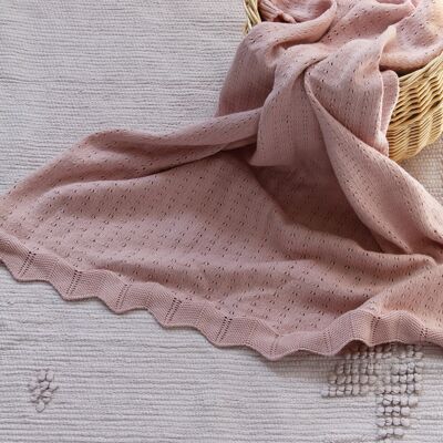 knitted cotton blanket nouveau powder pink